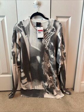 Jordan Gray and White Graphic Knit Sweater Cardigan
